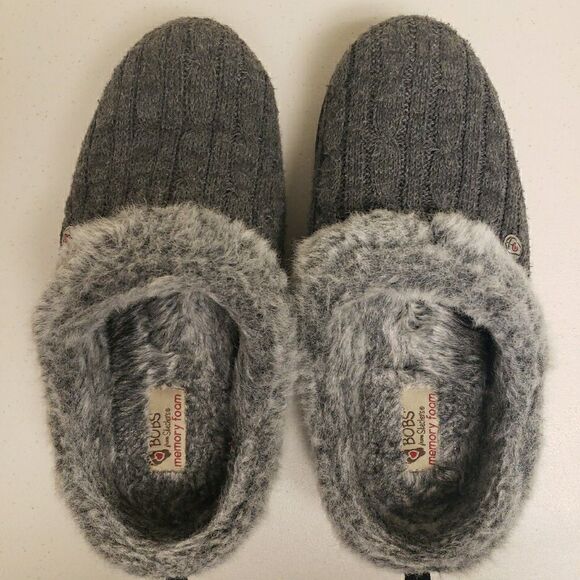 Skechers Womens Shoes Gray 8 M Fur Trim Slip On Slippers Mules Mocassin - Picture 8 of 9